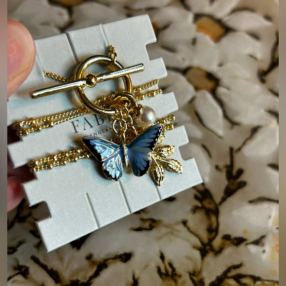 Enamel Blue Butterfly & Leaf Charm Necklace by Fable England - Picture 5 of 5